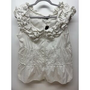SAMUEL DONG WHITE WIRED  TRIPLE RUFFLED BLOUSE CAP SLEEVE‎ ZIP FRONT MEDIUM #41